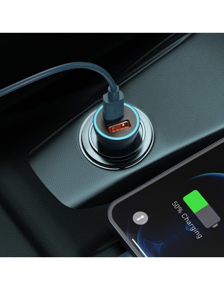 
Greitas 40 W PD QC USB-C / USB automobilinis įkroviklis + mėlynas iPhone laidas
