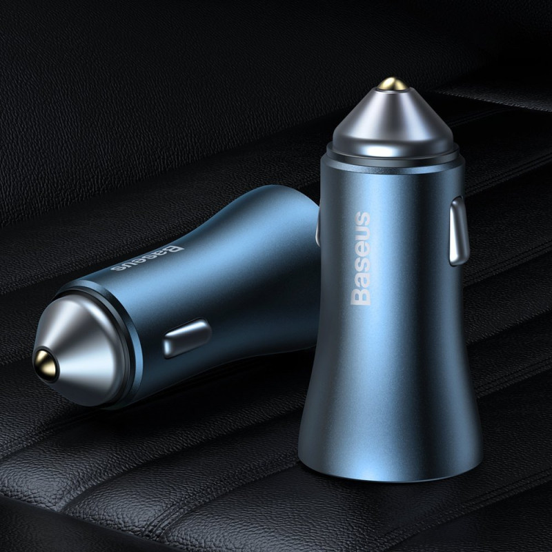 
Greitas 40 W PD QC USB-C / USB automobilinis įkroviklis + mėlynas iPhone laidas
