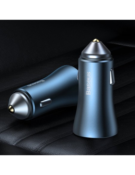 
Greitas 40 W PD QC USB-C / USB automobilinis įkroviklis + mėlynas iPhone laidas
