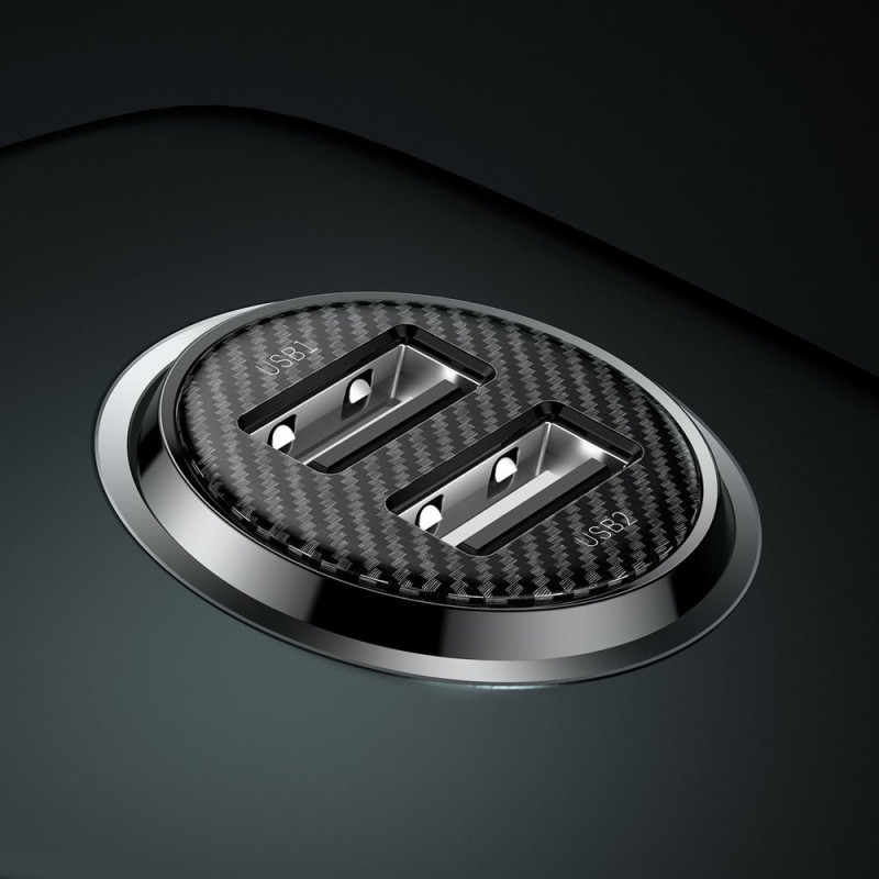 Grain PRO 2x USB 4.8A automobilinis įkroviklis, juodas