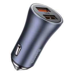
Greitas automobilinis įkroviklis 2x USB 40W QC SCP FCP AFC + USB-C laidas pilkas
