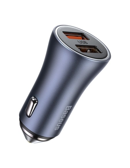 
Greitas automobilinis įkroviklis 2x USB 40W QC SCP FCP AFC + USB-C laidas pilkas
