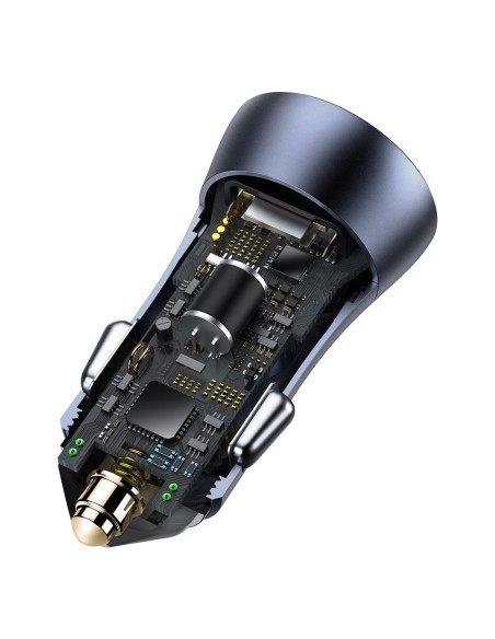 
Greitas automobilinis įkroviklis 2x USB 40W QC SCP FCP AFC + USB-C laidas pilkas
