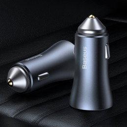 
Greitas automobilinis įkroviklis 2x USB 40W QC SCP FCP AFC + USB-C laidas pilkas
