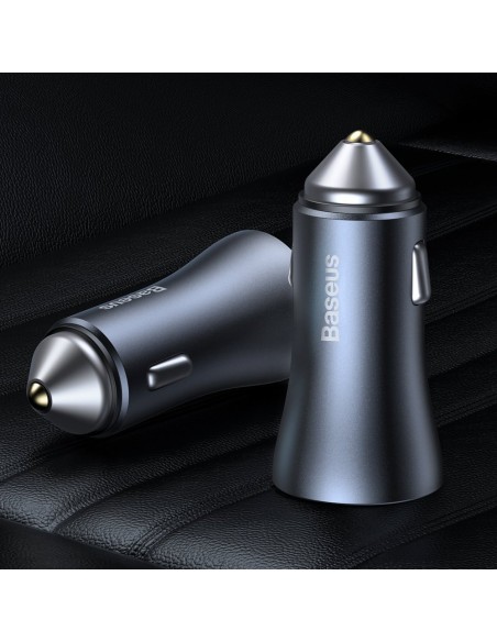 
Greitas automobilinis įkroviklis 2x USB 40W QC SCP FCP AFC + USB-C laidas pilkas
