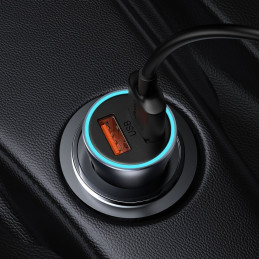 
Greitas automobilinis įkroviklis 2x USB 40W QC SCP FCP AFC + USB-C laidas pilkas
