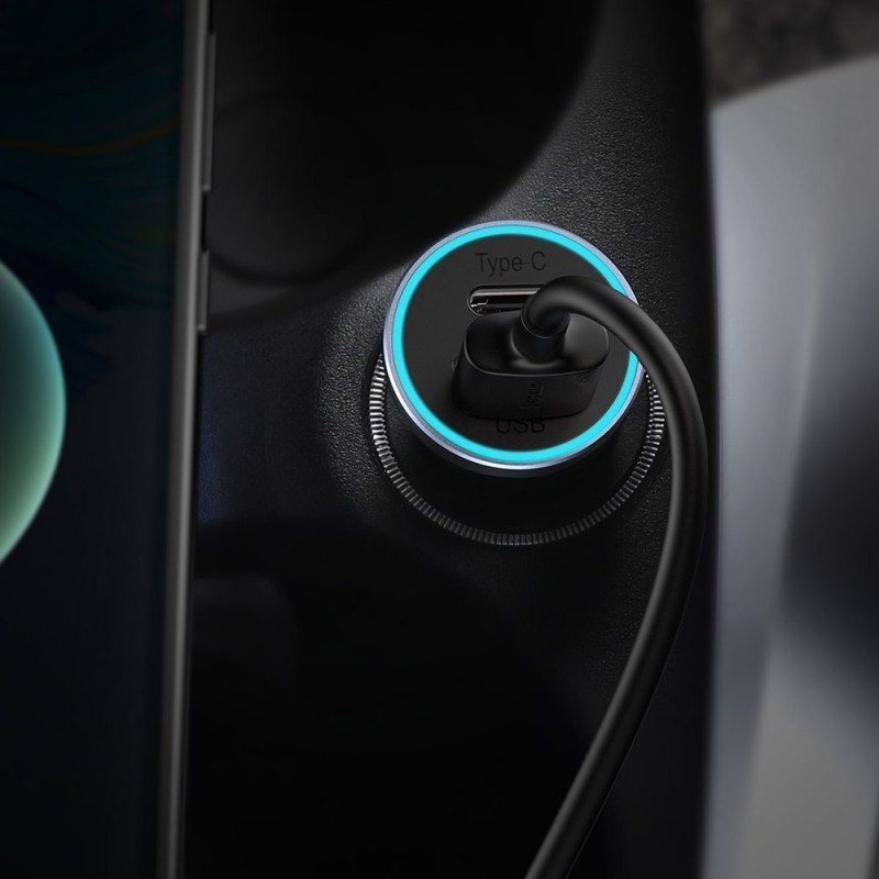 Greitas automobilinis įkroviklis 40W PD QC USB-C / USB + USB-C laidas pilkas