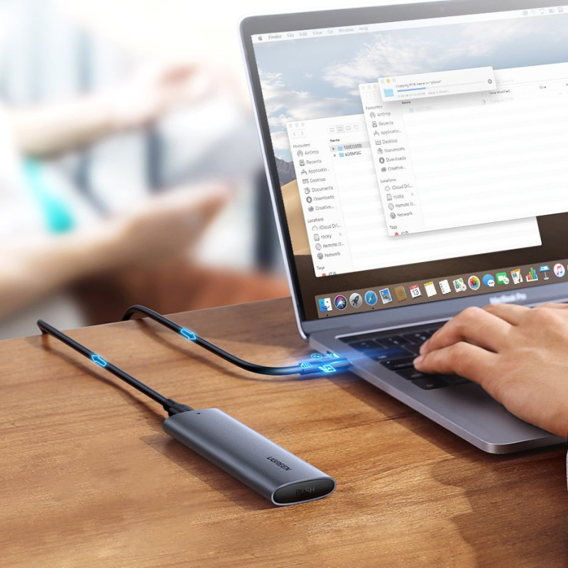 Kišeninis dėklas M.2 SuperSpeed 10Gbps SSD diskui + USB-C laidas 0,5 m pilkas