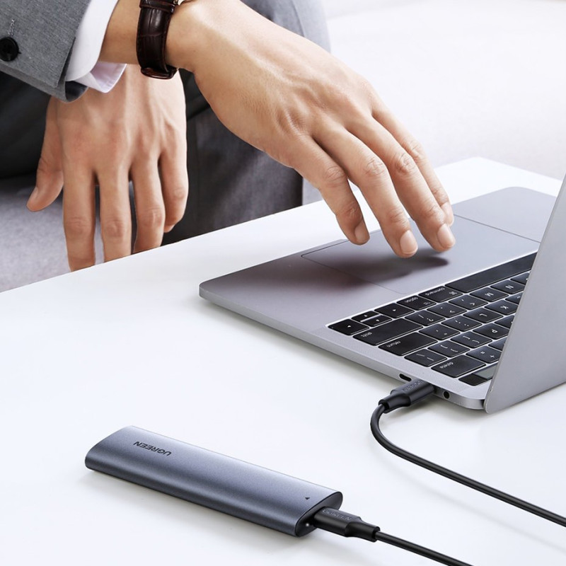 Kišeninis dėklas M.2 SuperSpeed 10Gbps SSD diskui + USB-C laidas 0,5 m pilkas