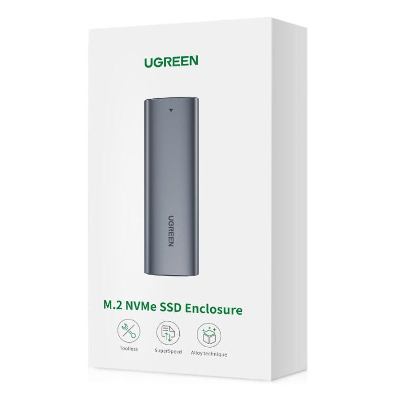 Kišeninis dėklas M.2 SuperSpeed 10Gbps SSD diskui + USB-C laidas 0,5 m pilkas