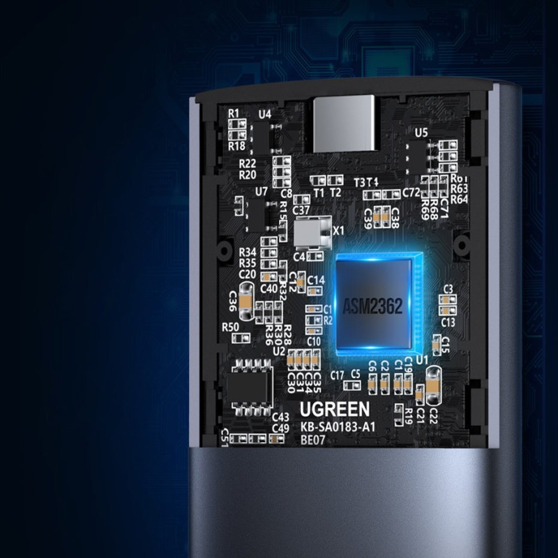Kišeninis dėklas M.2 SuperSpeed 10Gbps SSD diskui + USB-C laidas 0,5 m pilkas