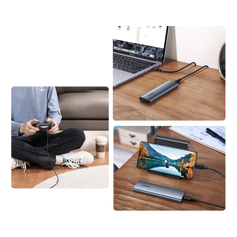 Kišeninis dėklas M.2 SuperSpeed 10Gbps SSD diskui + USB-C laidas 0,5 m pilkas