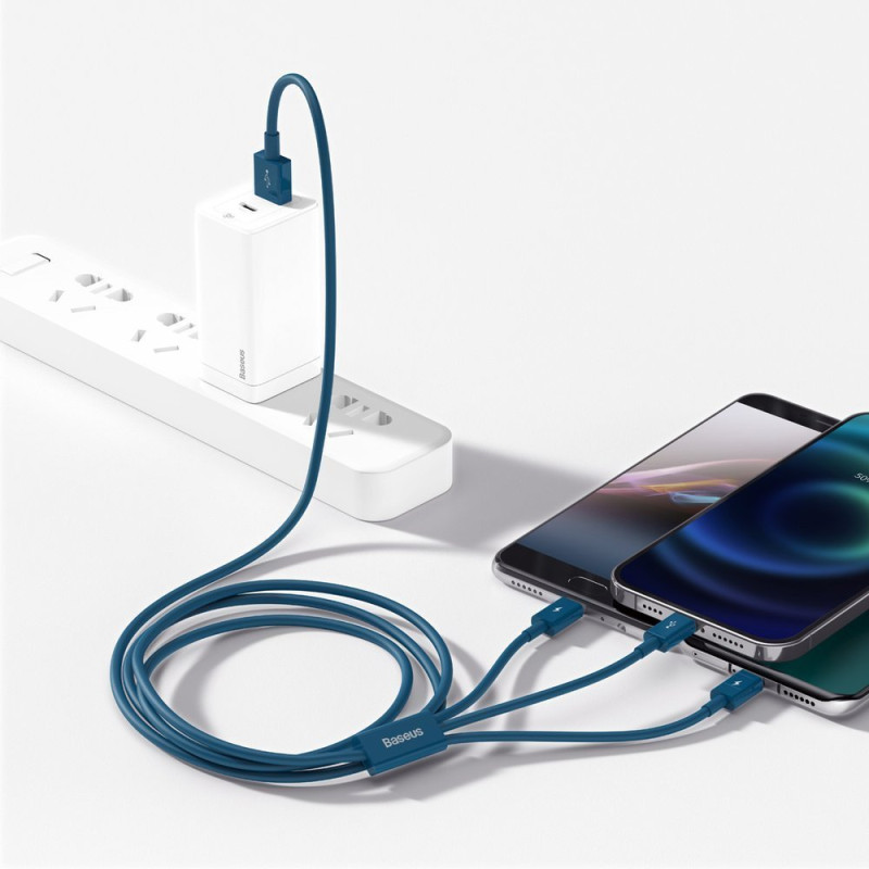 3 viename laidas universalus USB - Lightning / USB-C / mikro USB 3.5A 1.5m mėlynas