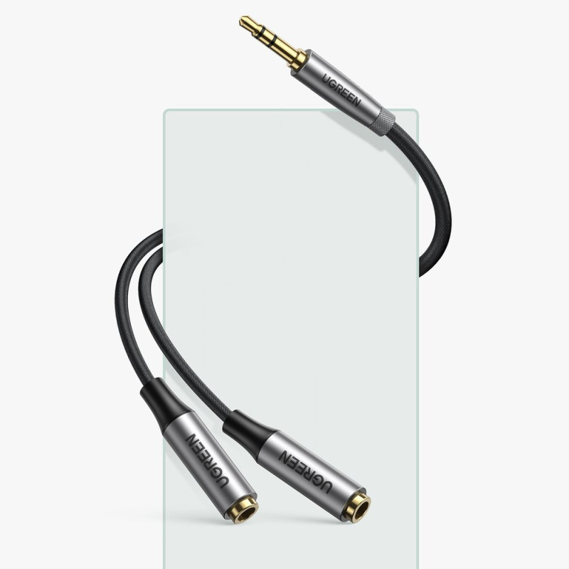 Skirstytuvas 2x kabeliui AUX kabelis 3,5 mm mini lizdas 0,2 m juodas