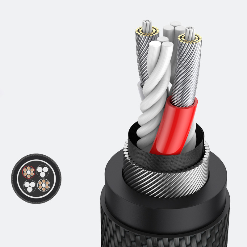 AUX kabelio skirstytuvas 3,5 mm kištukas ausinėms ir mikrofono įdėklas 20 cm juodas
