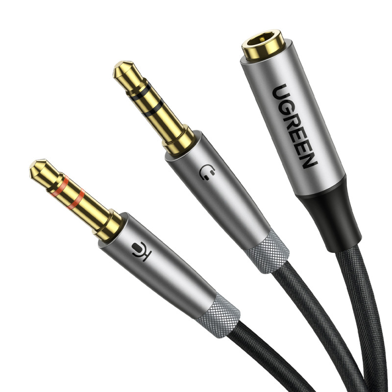 
AUX kabelio skirstytuvas 3,5 mm lizdas ausinėms ir mikrofono kištukinis 20 cm juodas

