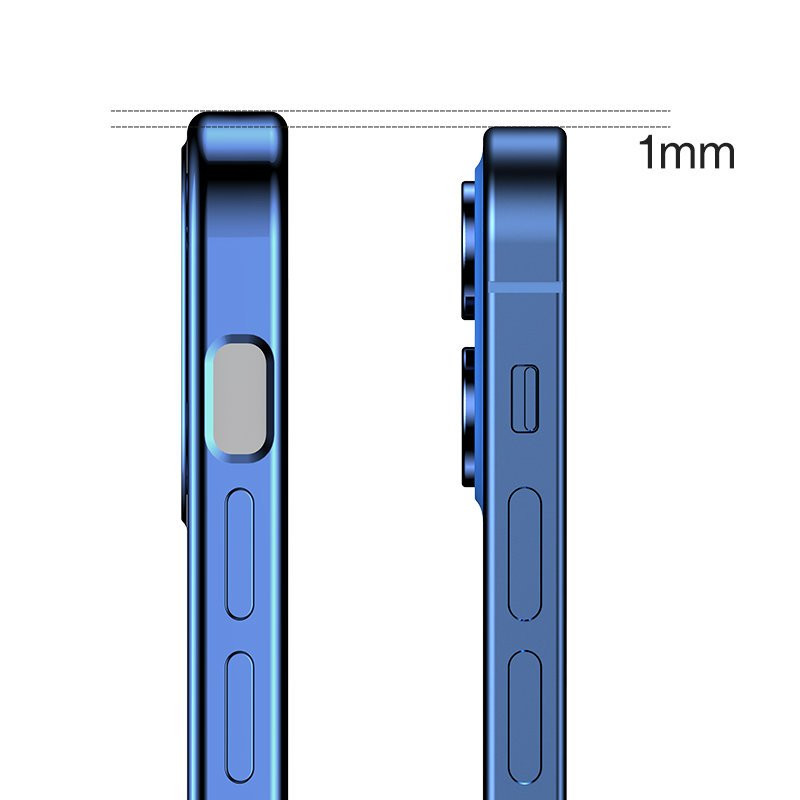 Itin plonas skaidrus dėklas su metaliniu rėmeliu, skirtas iPhone 12 Pro Max, tamsiai mėlynas