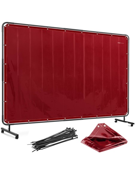 Apsauginė ekrano suvirinimo uždanga su rėmu ant ratukų 239 x 175 cm - raudona