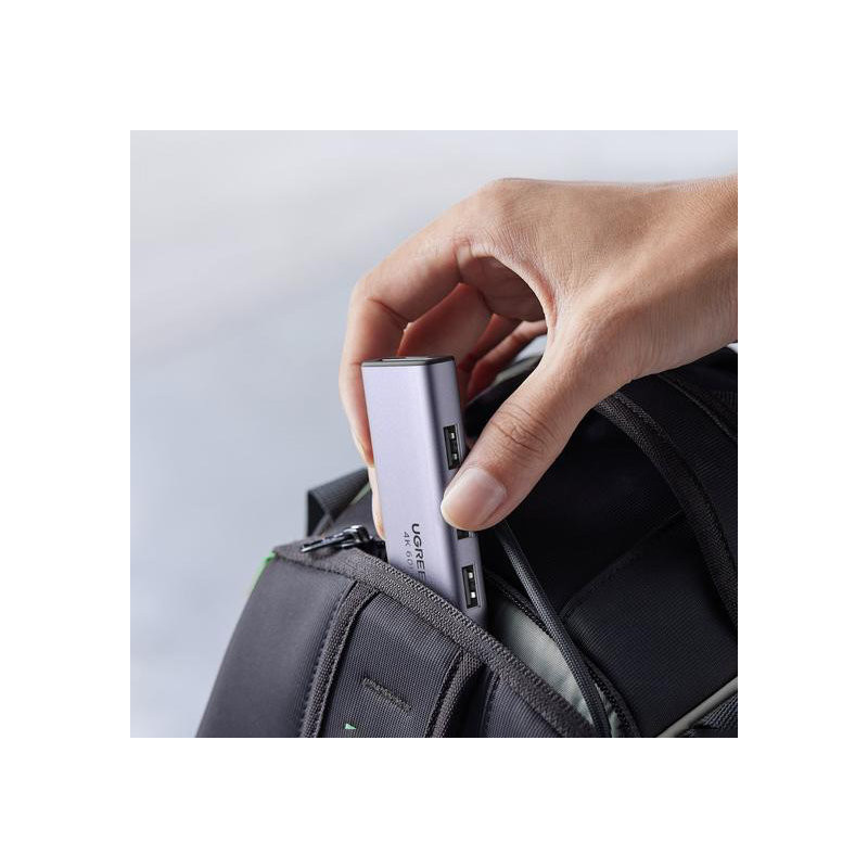 6 viename daugiafunkcis USB-C HUB – 3x USB HDMI 4K SD ir TF kortelių skaitytuvas pilkas