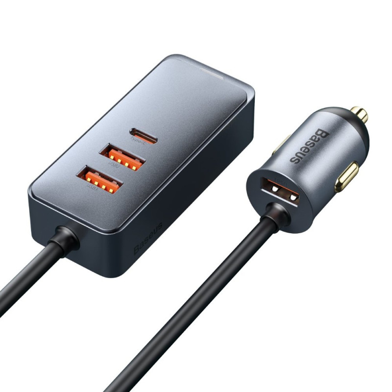 
Automobilinio įkroviklio skirstytuvas 3x USB + USB-C 120W PPS QC PD pilka
