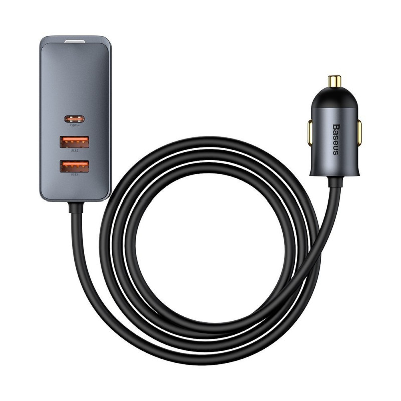 
Automobilinio įkroviklio skirstytuvas 3x USB + USB-C 120W PPS QC PD pilka
