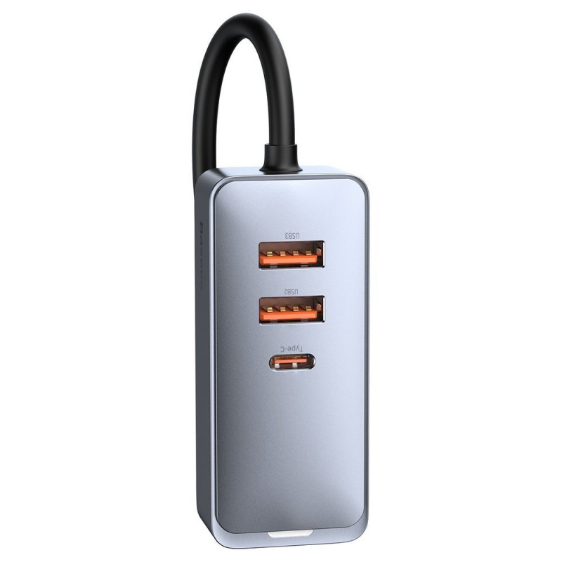
Automobilinio įkroviklio skirstytuvas 3x USB + USB-C 120W PPS QC PD pilka

