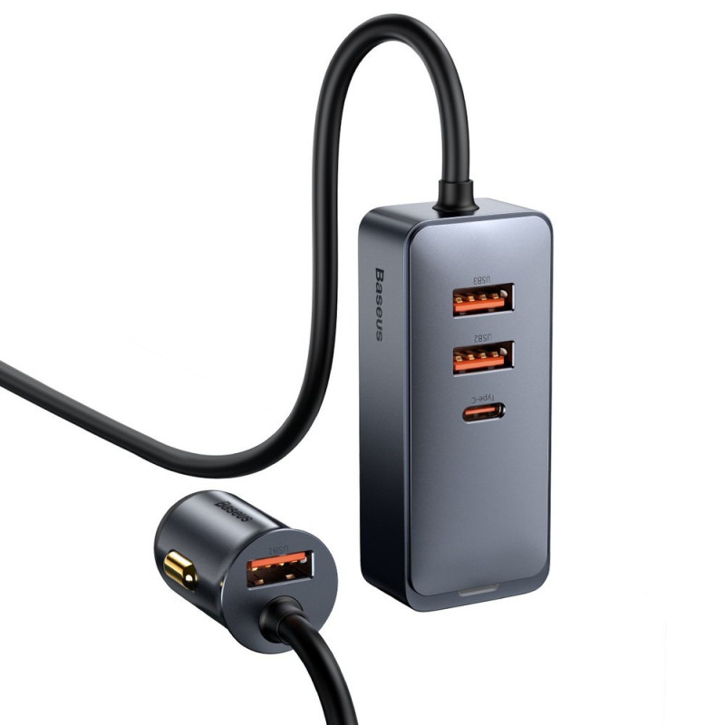 
Automobilinio įkroviklio skirstytuvas 3x USB + USB-C 120W PPS QC PD pilka
