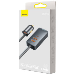 
Automobilinio įkroviklio skirstytuvas 3x USB + USB-C 120W PPS QC PD pilka
