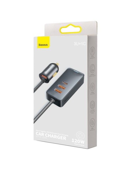 
Automobilinio įkroviklio skirstytuvas 3x USB + USB-C 120W PPS QC PD pilka
