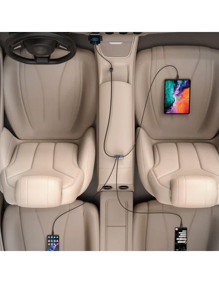 
Automobilinio įkroviklio skirstytuvas 3x USB + USB-C 120W PPS QC PD pilka
