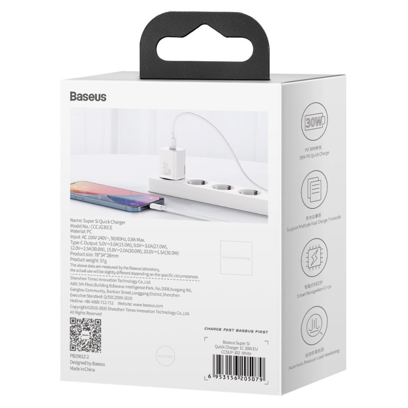 Itin greitas Si 1C USB-C 30W PD QC sieninis įkroviklis baltas
