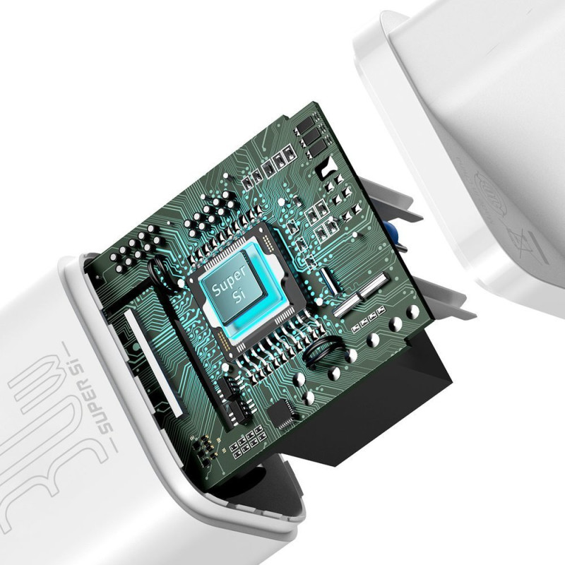 Itin greitas Si 1C USB-C 30W PD QC sieninis įkroviklis baltas