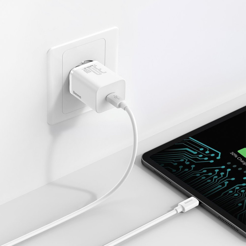 Itin greitas Si 1C USB-C 30W PD QC sieninis įkroviklis baltas