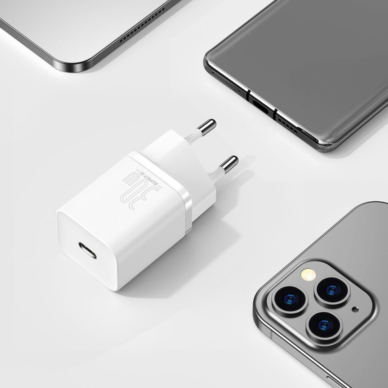 Itin greitas Si 1C USB-C 30W PD QC sieninis įkroviklis baltas