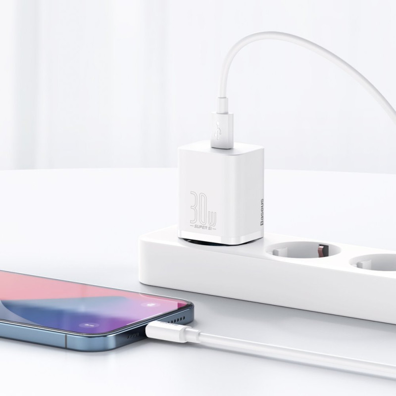 Itin greitas Si 1C USB-C 30W PD QC sieninis įkroviklis baltas