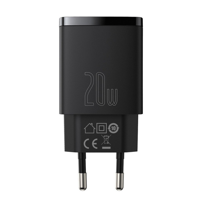 Kompaktiškas USB greitas įkroviklis USB-C 20W 3A PD QC 3.0 juodas