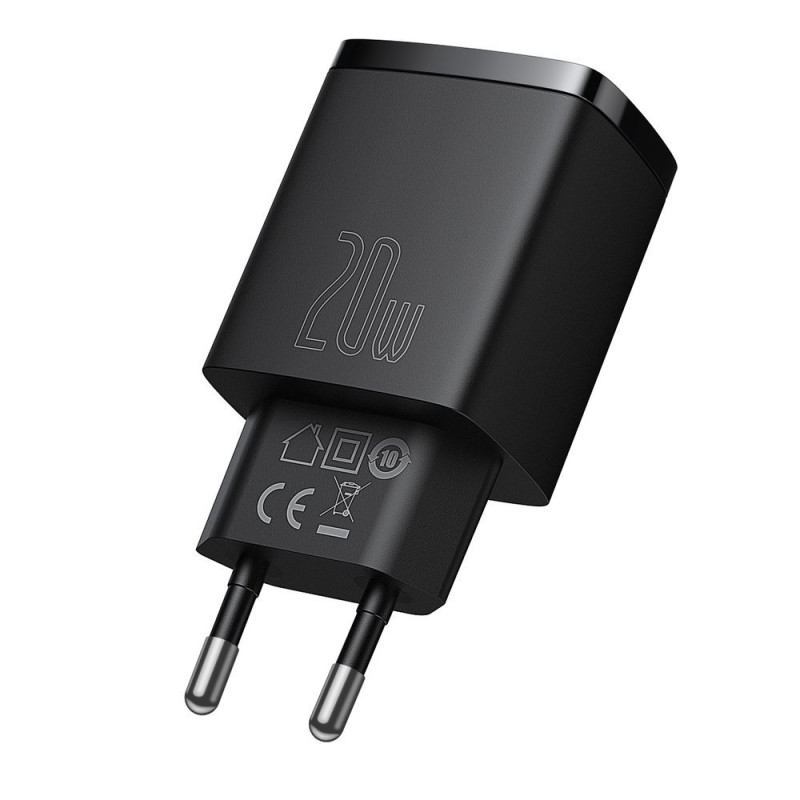 Kompaktiškas USB greitas įkroviklis USB-C 20W 3A PD QC 3.0 juodas