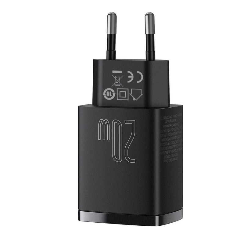 Kompaktiškas USB greitas įkroviklis USB-C 20W 3A PD QC 3.0 juodas