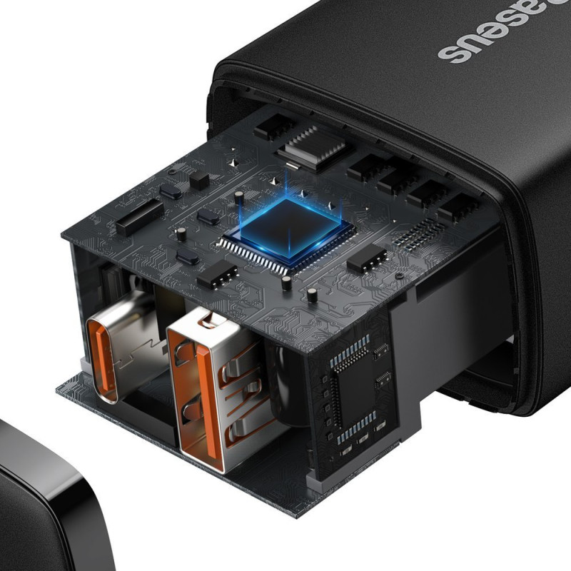 Kompaktiškas USB greitas įkroviklis USB-C 20W 3A PD QC 3.0 juodas