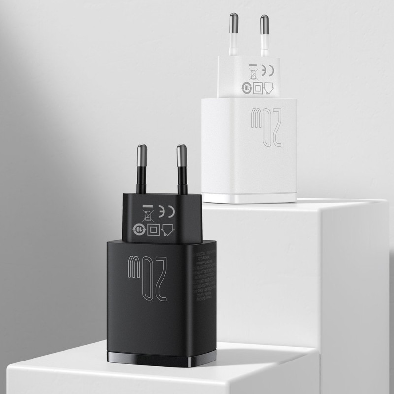Kompaktiškas USB greitas įkroviklis USB-C 20W 3A PD QC 3.0 juodas