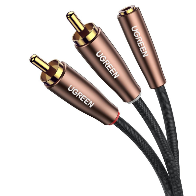 
Adapterio kabelio garso kabelis 3,5 mm mini lizdas - 2x RCA kištukas, 5 m ruda

