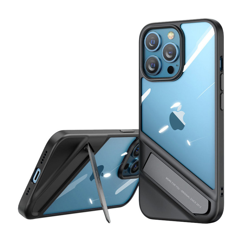 
Tvirtas dėklas su gelio rėmeliu ir stovu iPhone 13 Pro, juodas
