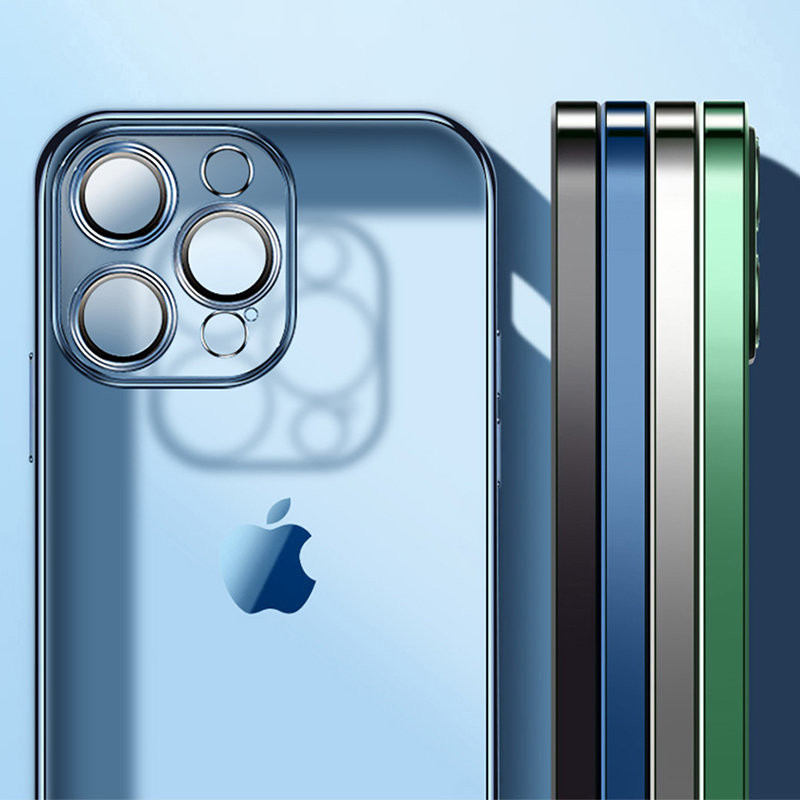 Dėklo dangtelis skirtas iPhone 13, korpusas su mėlynu metaliniu rėmeliu