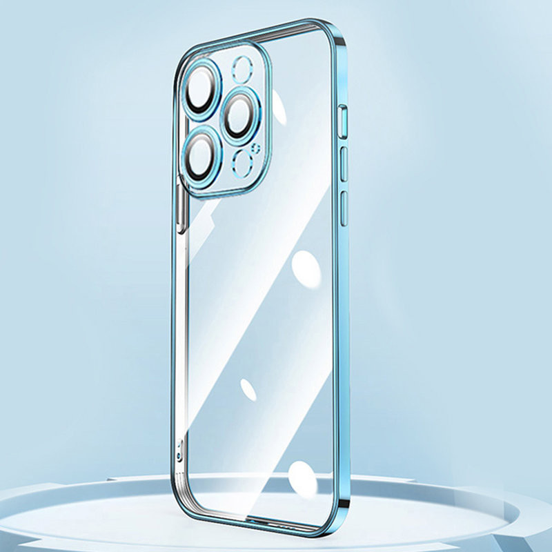 Dėklo dangtelis skirtas iPhone 13, korpusas su mėlynu metaliniu rėmeliu