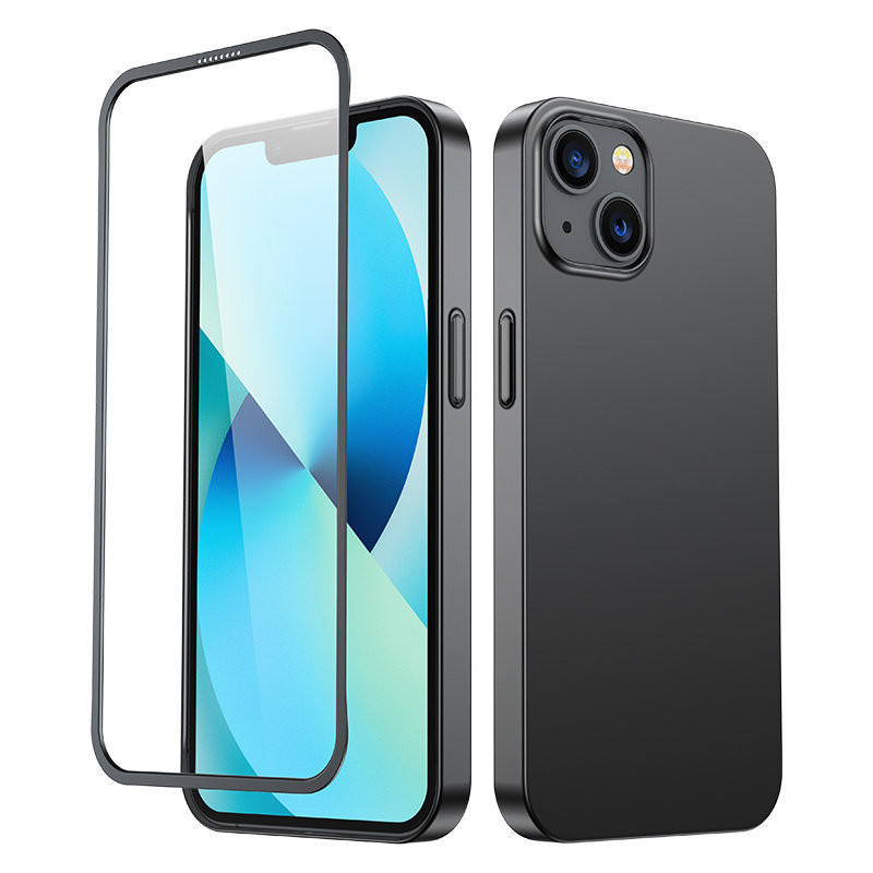 
Dėklo dangtelis iPhone 13, galinis ir priekinis korpusas + grūdintas stiklas, juodas
