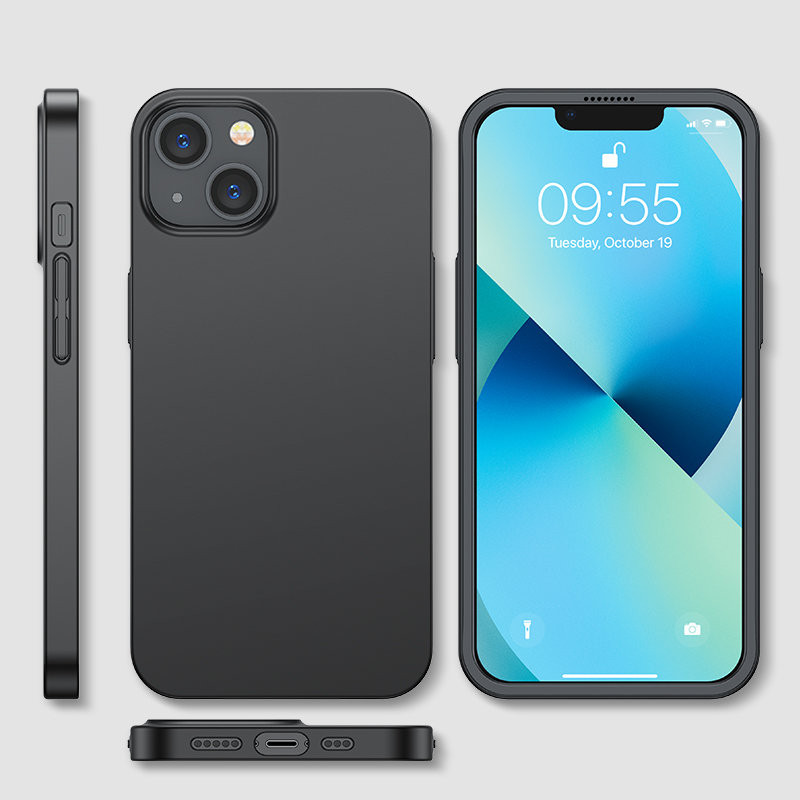 Dėklo dangtelis iPhone 13, galinis ir priekinis korpusas + grūdintas stiklas, juodas