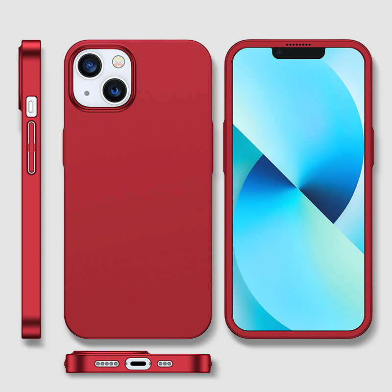 Dėklo dangtelis iPhone 13, galinis ir priekinis korpusas + grūdintas stiklas, raudonas