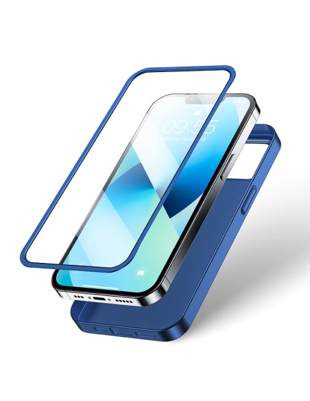 
Dėklo dangtelis iPhone 13, galinis ir priekinis korpusas + grūdintas stiklas, mėlynas
