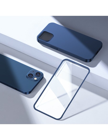 
Dėklo dangtelis iPhone 13, galinis ir priekinis korpusas + grūdintas stiklas, mėlynas
