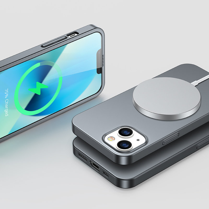 Dėklas iPhone 13, galinis ir priekinis dangtelis + grūdintas stiklas, pilkas